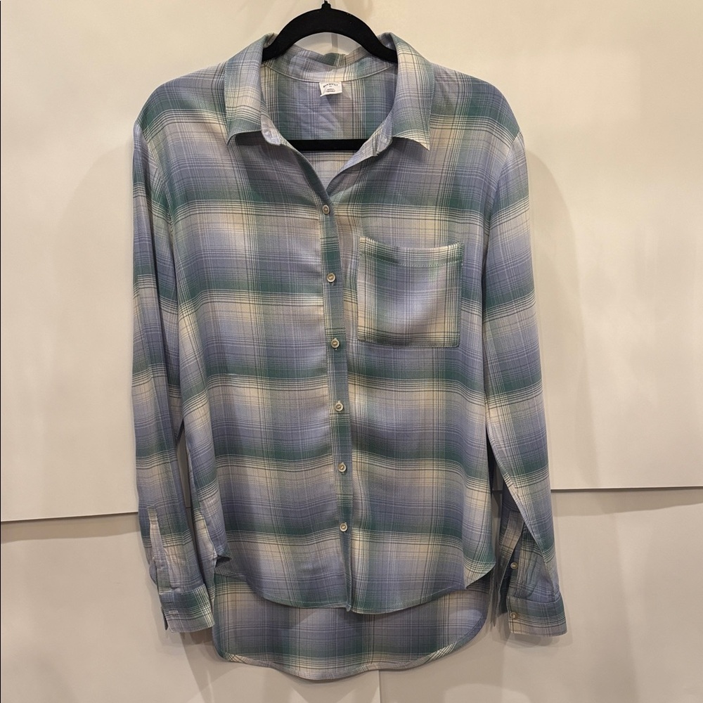 Melrose and Market Blue and Green Plaid Shirt